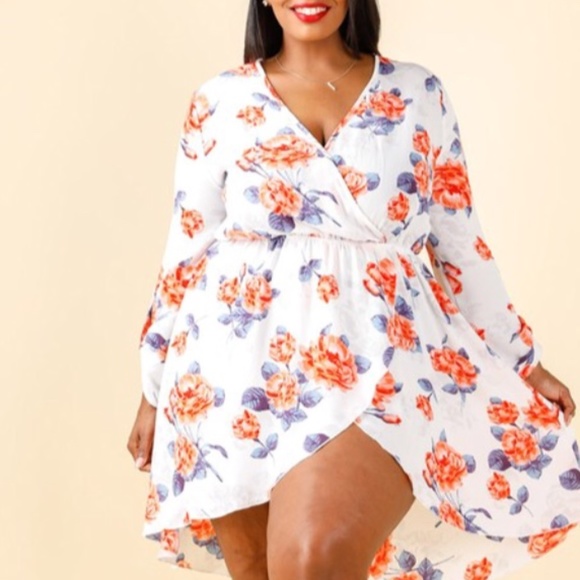 Plus Size Floral Print Midi Wrap Dress - Picture 1 of 6
